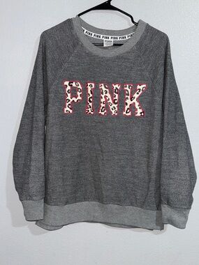 PINK Victoria's Secret Gray Sweatshirt with Pink Leopard Logo